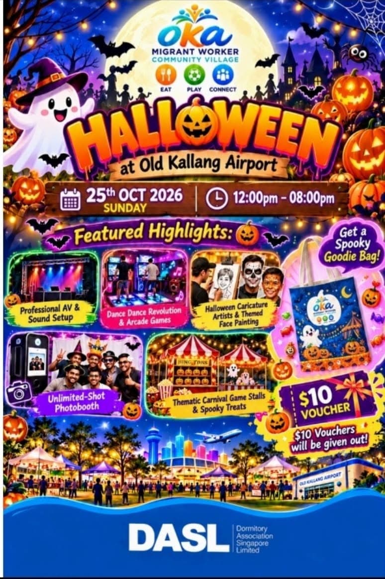 Halloween decorations and carnival stalls at Old Kallang Airport community event