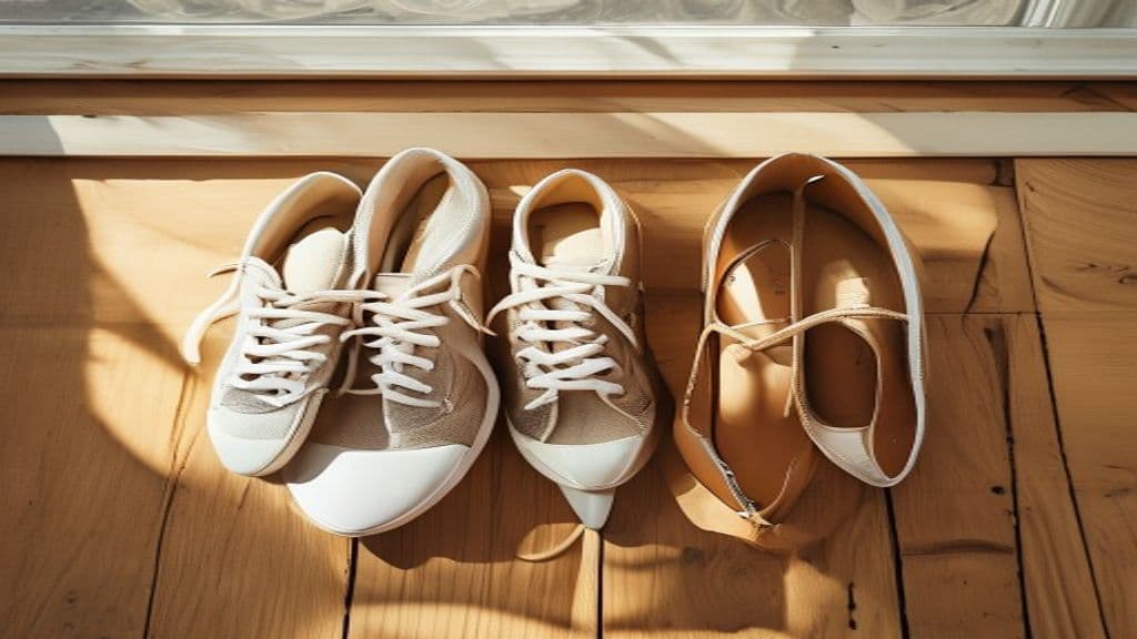 A pair of sneakers next to office heels, editorial scene-setter for a domestic helper to office worker pivot guide