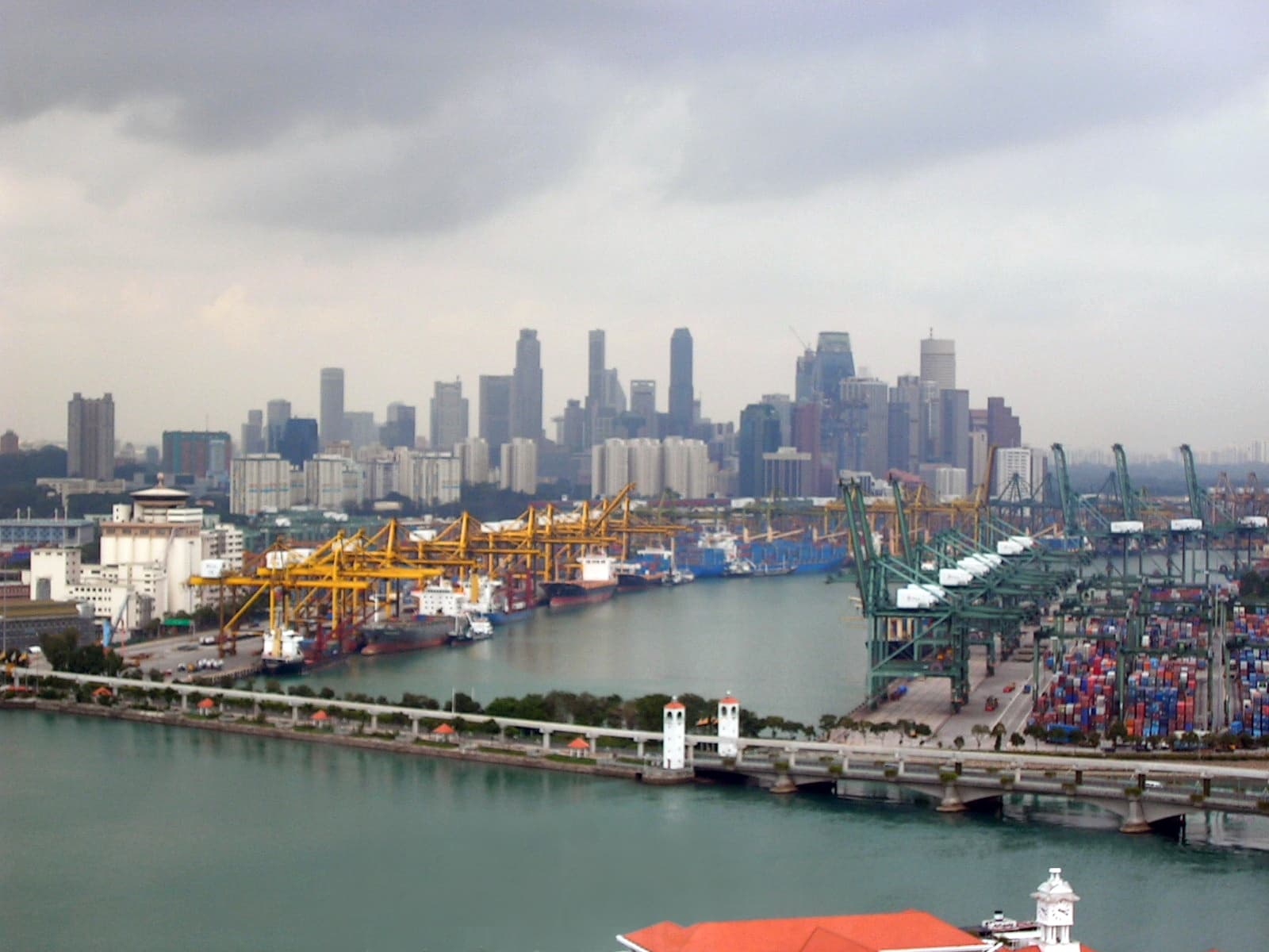 Singapore's Central Business District skyline of high-rise office towers, seen across the water.