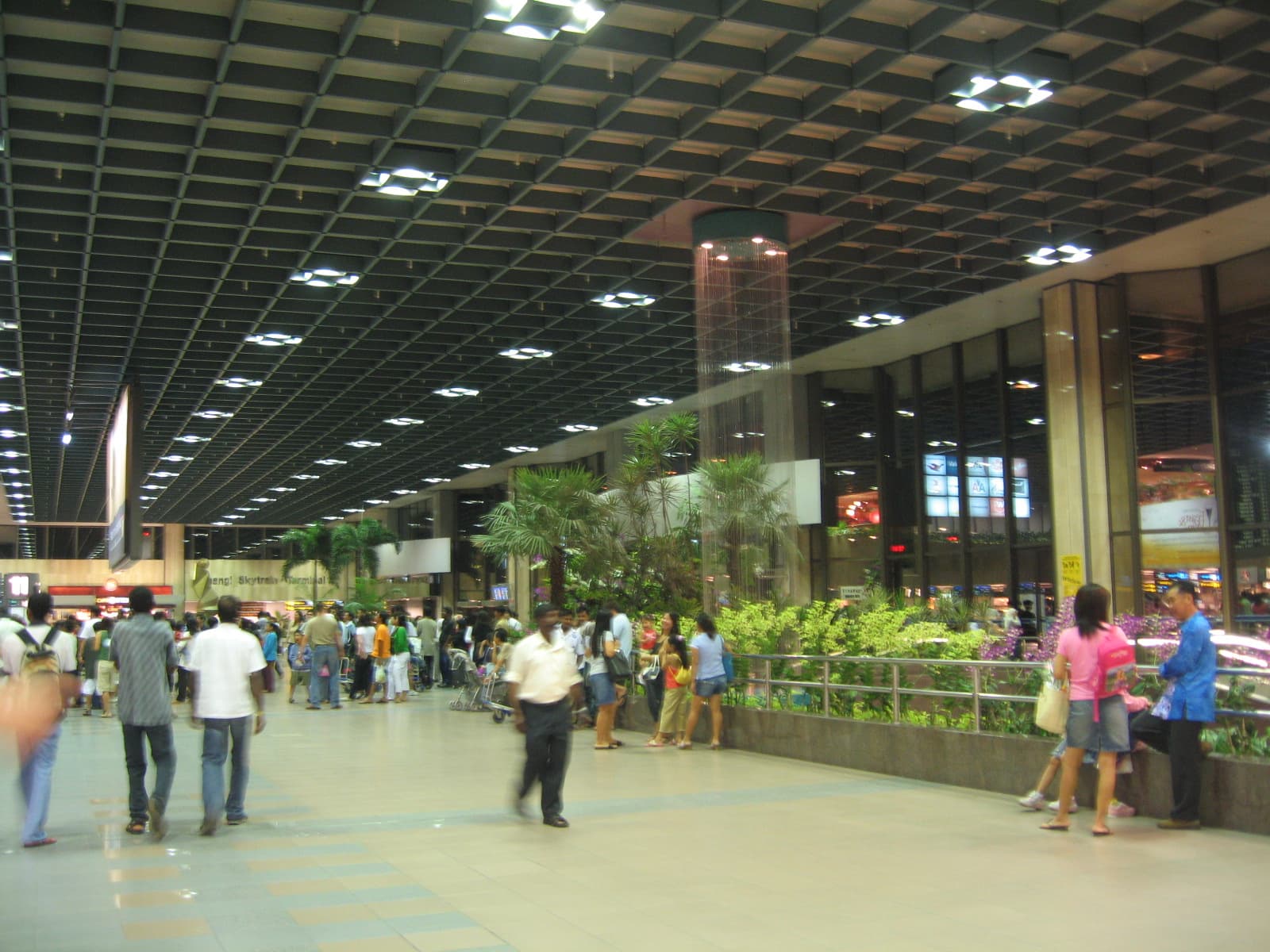 Check-in counters in a departure hall at Singapore Changi Airport